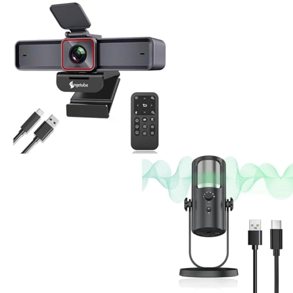 Angetube 4K Webcam with AI Tracking, 4K Web Camera/10X Digital Zoom & USB Microphone for PC Mac, Computer Recording Condenser Mic for Gaming, Streaming，Podcasting, 4 Pickup Patterns…