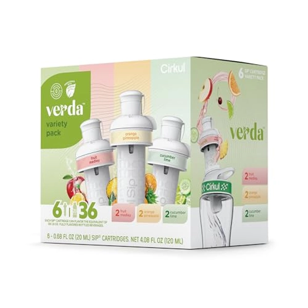 Cirkul Verda Flavor Cartridge Variety Pack with B vitamins, Antioxidants, and Stevia, 6-Pack (2 Orange Pineapple, 2 Fruit Medley, 2 Cucumber Lime)