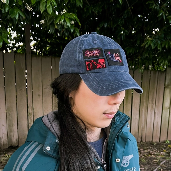 90s Style Hat! Fabric Patch Acid Washed Baseball Cap - Blue ! Soft Grunge Style &lt;3