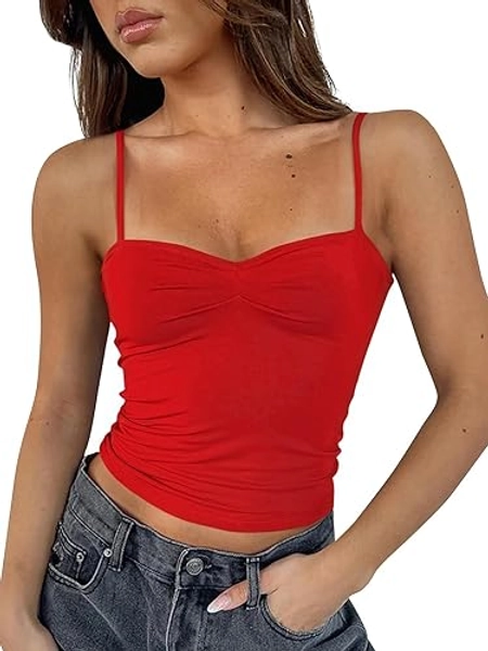 ForeFair Women Y2K Sweetheart Neck Sleeveless Crop Tank Tops Backless Spaghetti Strap Pleated Bustier Camis Going Out Top
