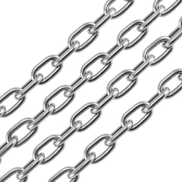 1/4 Inch x 13ft 304 Stainless Steel Coil Chain, 6mm x 4mThick Proof Coil Chain, Heavy Duty Metal Chain, 1322 lbs(600kg) WLL