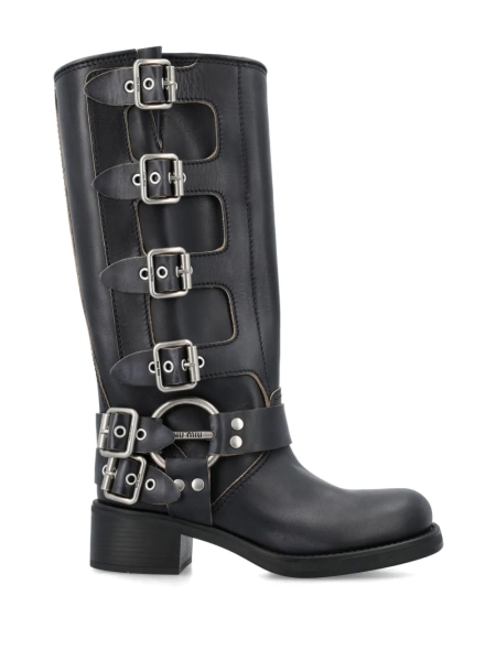 buckled knee-high leather boots