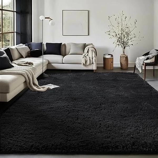 Ophanie Black Area Rugs for Bedroom Living Room, 4x6 Fluffy Fuzzy Shag Shaggy Carpet Soft Plush Furry Bedside Rug, Indoor Floor Rug for Kids Girls Boys Home Decor Aesthetic, Dorm Nursery