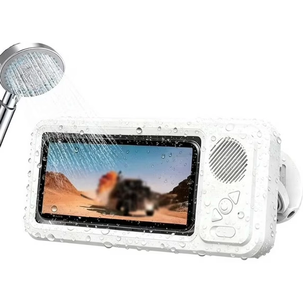 Aqua Play Phone Holder with Speaker, Aquaplay Waterproof Phone Holders - 100% Waterproof/Fog-Proof & Secure 360° Mount, Shower Phone Case No Need to Worry Shower Noise(White)