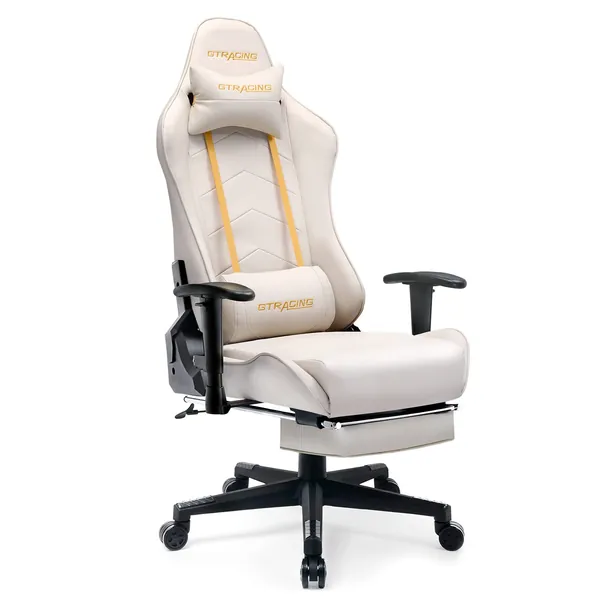 Gtracing Gaming Chair with Footrest Big and Tall Office Executive Chair Heavy Duty Adjustable Recliner with Headrest Lumbar Support Cushion Desk Chair (Ivory) - Ivory Modern