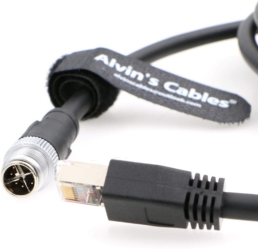 Alvin's Cables M12 X kodad 8-stifts hane till RJ45 skärmad Ethernet-kabel M12 8 positioner Cat6a-kabel för Cognex industrikamera 10 m - Black