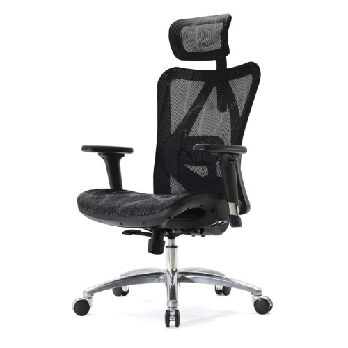 SIHOO Ergonomic Mesh kontorsstol, datorbordsstol med 3-vägs armstöd, 2-vägs svankstöd och justerbart nackstöd, hög rygg hemmakontorsstol med lutningsfunktion, mesh rygg och sits (svart) / Modern grå