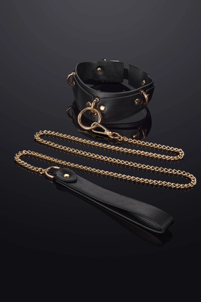 Leto Leather Collar Choker and Leash Set Black
