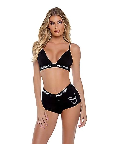 Playboy Black Bra and Shorts Set