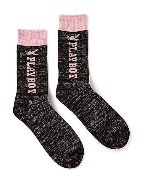 Black and Pink Playboy Bunny Logo Crew Socks