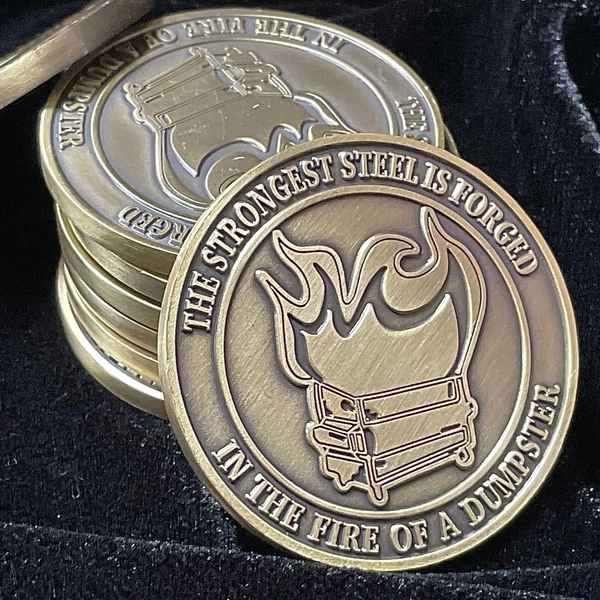 The ORIGINAL Dumpster Fire Challenge Coin | Antique Bronze