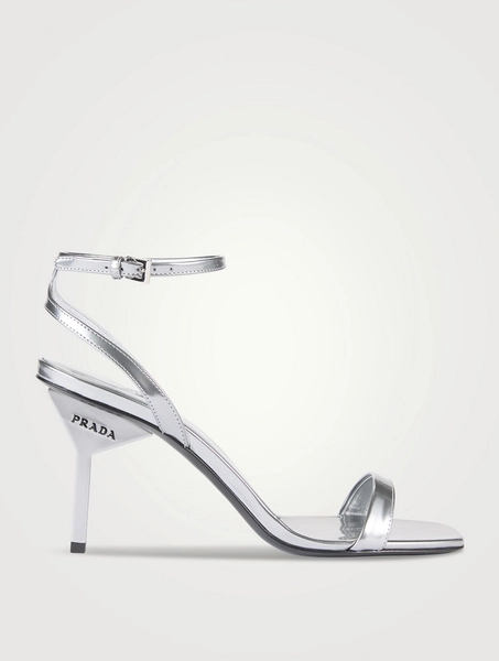 PRADA Logo-Heel Metallic Sandals