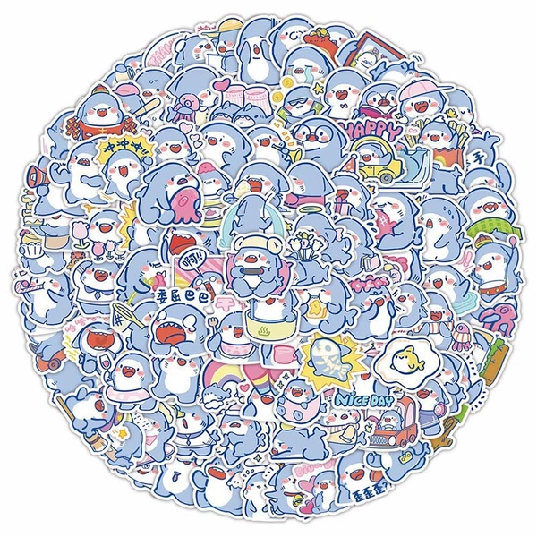 120PCS Kawaii Shark Stickers Waterproof Chibi Shark Vinyl Sticker Set
