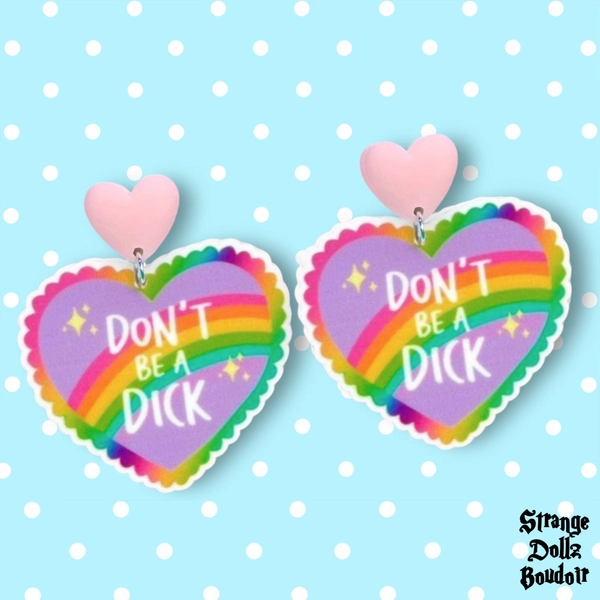 Don’t be a d*ck, Rainbow earrings, 925 sterling silver, Strange Dollz Boudoir