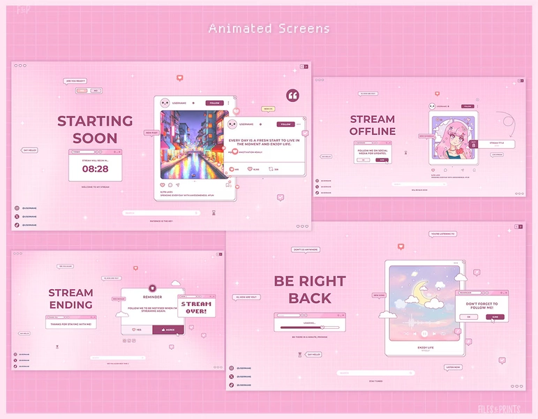 Twitch Stream Package, Animated Pink Pixel Overlay, Vtuber Customizable Kawaii Screen Alerts Stinger Transition Pixel Purple Pastel Chatting - Etsy Australia