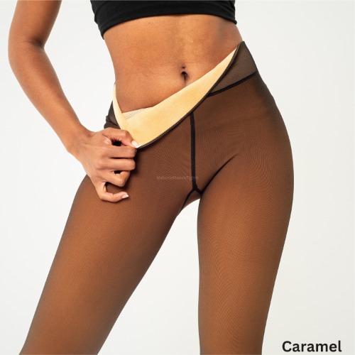 Melanin Fleece Tights™ - Sheer Tone Effect | Caramel / Stirrup Leggings - Regular / L-XL