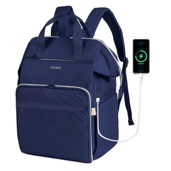 Leudes Knitting Bag Backpack, Yarn Storage Organizer Large Crochet Bag Tote Christmas Gift Yarn Holder Case for Carrying Projects, Knitting Needles (Upgraded Navy Blue)