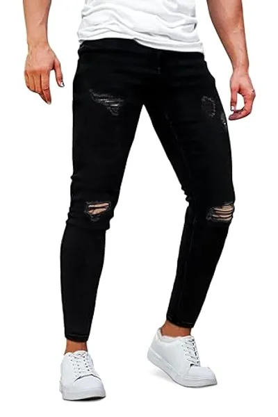 GINGTTO Mens Skinny Jeans Ripped Stretch Denim Jeans for Men - 30-Inch Inseam - 32 - Black