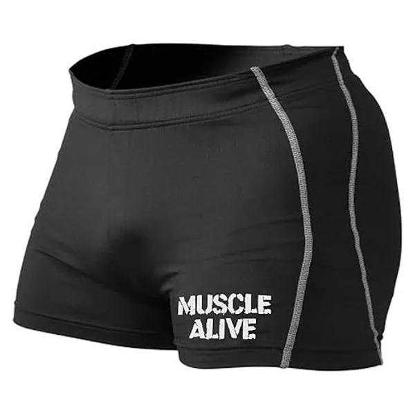 Muscle Alive Mens Bodybuilding Shorts Tights Polyester and Spandex - X-Large - Black