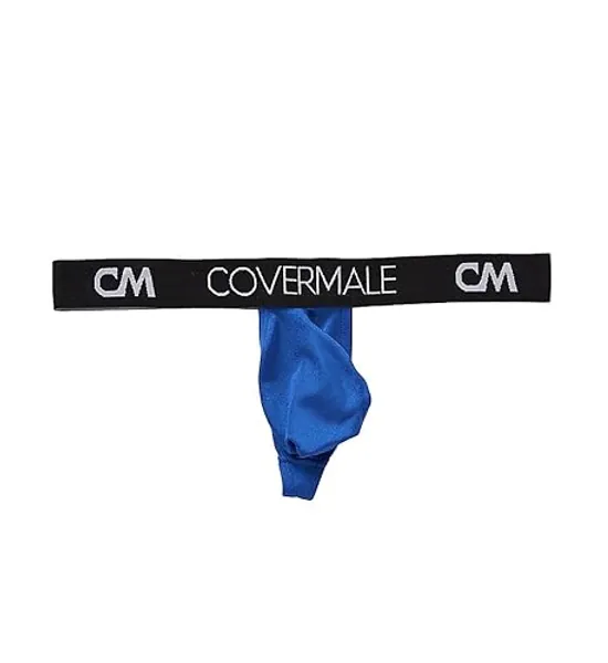 Cover Male Thong Underwear w/Pouch, Cheeky G-String for Men w/Wide Waistband V-Shaped Design Underwear Thongs & G-Strings - Large - Royal Blue