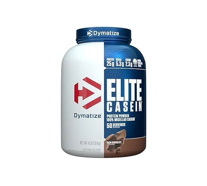 Dymatize Elite Casein Protein Powder, Slow Absorbing with 25g Protein, BCAAs & Leucine for Muscle Building and Overnight Recovery, Rich Chocolate, 4 Pound - Chocolate - 50 Servings (Pack of 1)
