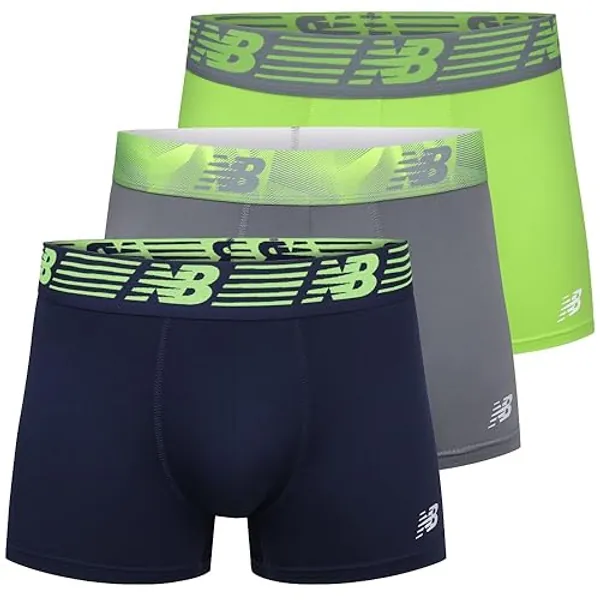 New Balance Men's 3" No Fly Boxer Brief with Built in Pouch Support, No Fly Boxer Trunks (3-Pack of Trunk Briefs) - Large Pigment/Pigment Woodgrain/Black