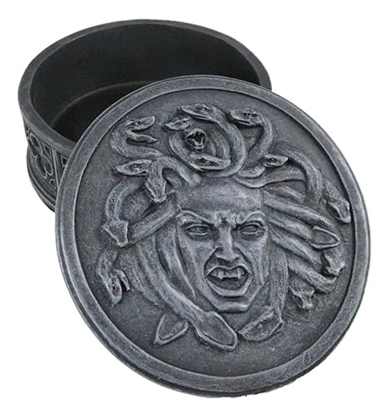 Ebros Greek Mythology Severed Head of Goddess Medusa With Snake Hairs Decorative Round Jewelry Trinket Box Cursed Gorgon Sisters Gothic Gargoyle Ancient Greece Religion Gods Accent