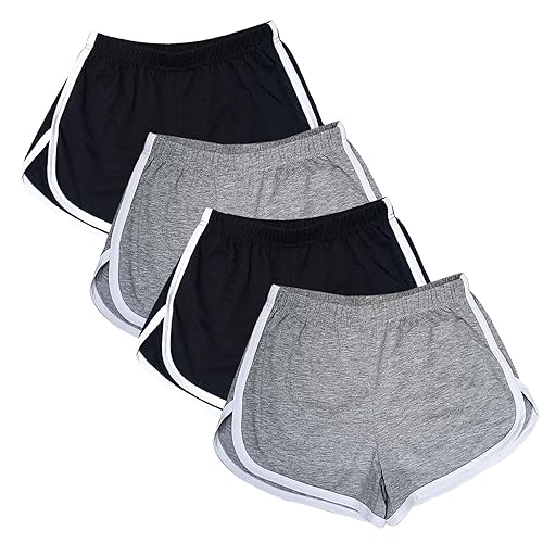 Cameway 4 Pack Women's Cotton Yoga Dance Short Pants Summer Athletic Cycling Hiking Sports Shorts - XX-Large - 2 Black and 2 Grey