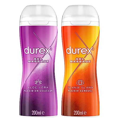 Durex - Lot de 2 Gels De Massage Lubrifiants Douceur À Base D'Eau - 2 en 1 - Aux Extraits d'Aloe Vera & d'Ylang Ylang - Lot de 2 x 200 ml