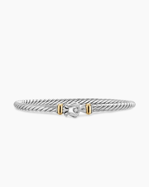 Cable Flex Buckle Bracelet in Sterling Silver with 14K Yellow Gold, 4mm