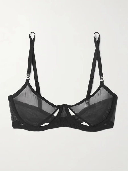 Brienne cutout mesh underwired balconette bra - black - 32A