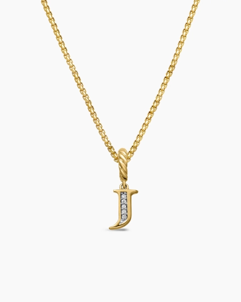 David Yurman Pavé Initial Pendant in 18K Yellow Gold with Diamond J