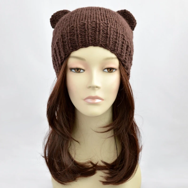 Women's Bear Hat, Bear Beanie, Hand Knit Womens Bear Ear Hat / Beanie