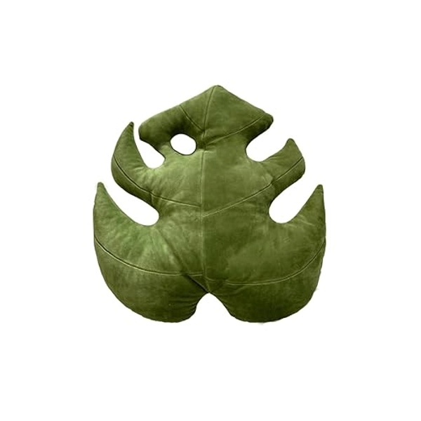 Green Philosophy Co. Plush Monstera Deliciosa Mossy Earth Leaf Shaped Throw Pillows for Couch Sofa Living Room Home Decor Gift for Plant Lovers and Friends Leaves Decoration Cushion Bedroom