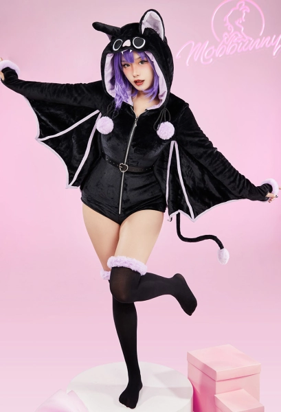 Halloween Sexy Lingerie Bodysuit Gothic Bat Style Romper and Belt with Tail and Socks