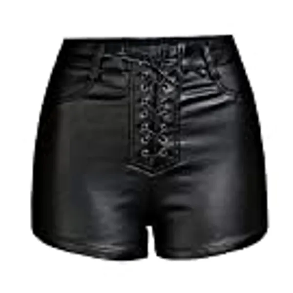 RAMISU Womens Casual High Waisted Leather Shorts PU Leather Shorts Stretchy Drawstring Leather Shorts with Pockets