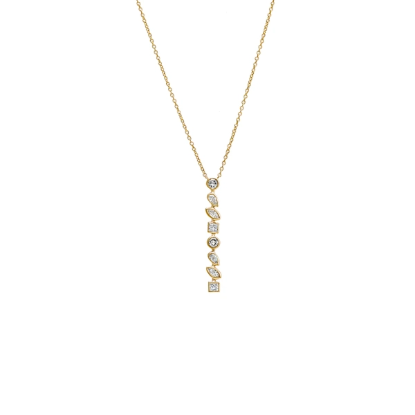 Diamond Bezel Multi Shape Drop Pendant Necklace 14K