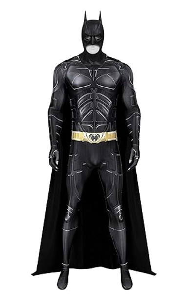 Hqroidd Adult Bat Super Hero Costume Bat Mask Men Knight Cosplay Jumpsuit Cape Outfit with Bat Cowl for Halloween Party