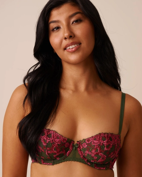 Unlined Balconette Bra - Green & Pink Floral - 36DD