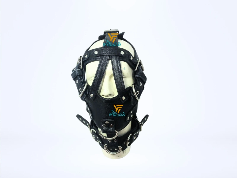 Real Sheep Locking Leather Bondage Head Harness | Leather Hood | Head Restraints