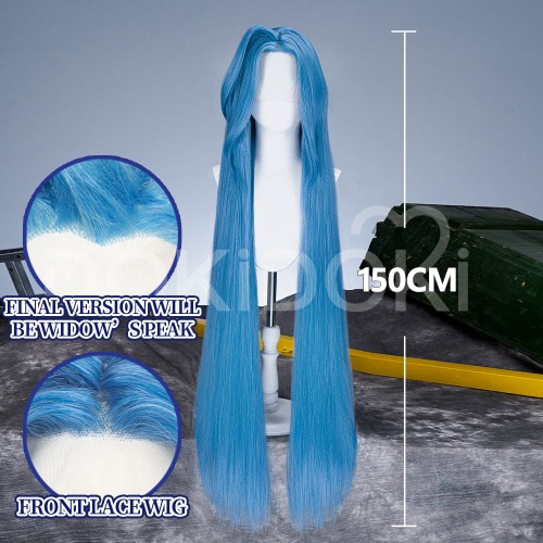 【Braided Ver Ready For Ship】【Front Lace】DokiDoki Anime Game Cosplay Wig Blue Braided Pigtail / Hairtied / Long Straight Version Hair / Tattoo Sticker / Necklace | 【Front Lace】150 CM Long Wig-Order Processing Time Refer to Description Page