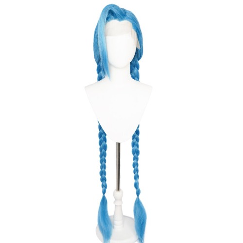 【Braided Ver Ready For Ship】【Front Lace】DokiDoki Anime Game Cosplay Wig Blue Braided Pigtail / Hairtied / Long Straight Version Hair / Tattoo Sticker / Necklace | 【Front Lace】130 CM Braided Ver. Wig Only-Ready For Ship