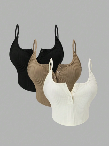 Privé Plus Size Women's Henley Neck Hollow Out Camisole Top