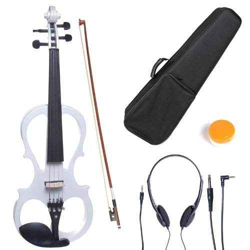 Cecilio 4/4 CEVN-1W Solid Wood Electric/Silent Violin with Ebony Fittings in Style 1 - Full Size - Pearl White - Full Body - White - full-size