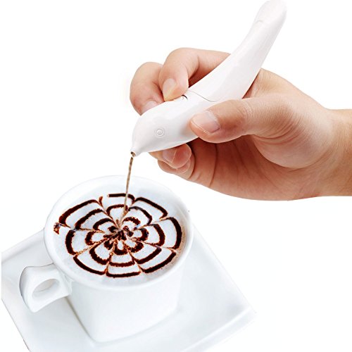 Qzc Spice Pen for Electrical Coffee Art for Latter &Food,DIY a Variety of Special Creative Pattern with All Natural Materials-Coffee Grounds, Cocoa Powder, Ground Sugar(White)