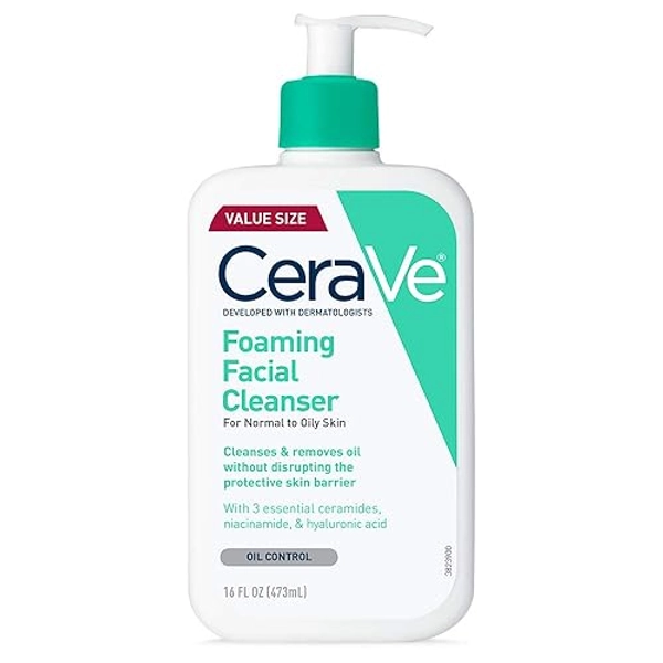 CeraVe Foaming Facial Cleanser, Daily Face Wash for Oily Skin with Hyaluronic Acid, Ceramides, and Niacinamide, Fragrance Free, 16 Fluid Ounce