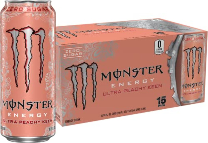 Monster Energy Ultra Peachy Keen, Sugar Free Energy Drink, 16 oz (Pack of 15) - Ultra Peachy Keen - 15 Pack