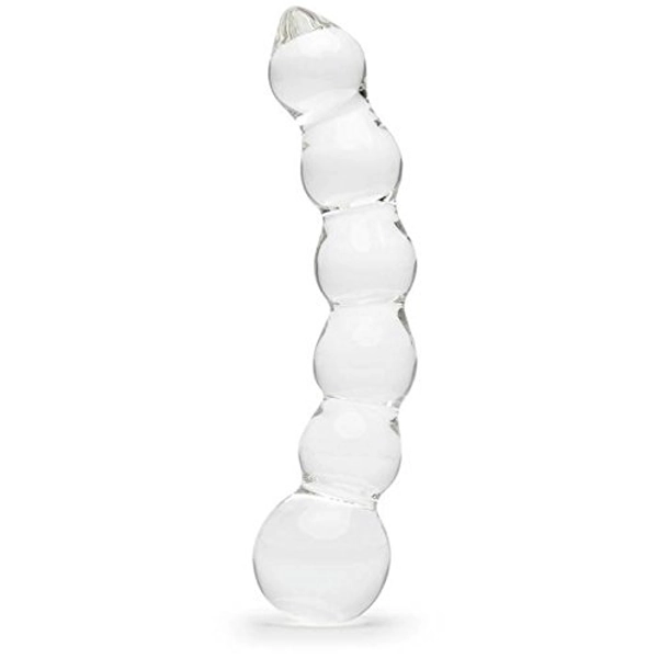 Lovehoney Glass Dildo - 9 Inch Beaded Dildo - Curved for G-Spot & Anal Stimulation - Temperature Play & Sensual Massage - Adult Sex Toy - Waterproof - Clear