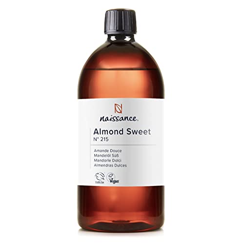 Naissance Sweet Almond Oil (no. 215) 1 Litre – for Skin, Hair, Massage, Nails, Cuticles, Ears, Face, Body, Stretch Marks - Natural Skin Care, Carrier Oil for Aromatherapy - Food Grade, Vegan, No GMO - 1 l (Pack of 1)