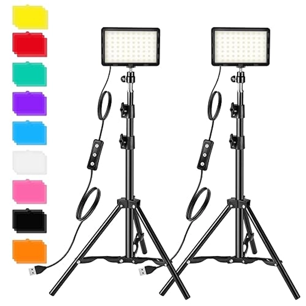 Photography Video Lighting Kit, LED Studio Streaming Light with 9 Color Filters for Camera Photo Desktop Video Recording Filming Computer Webcam Conference Game Stream YouTube TikTok
